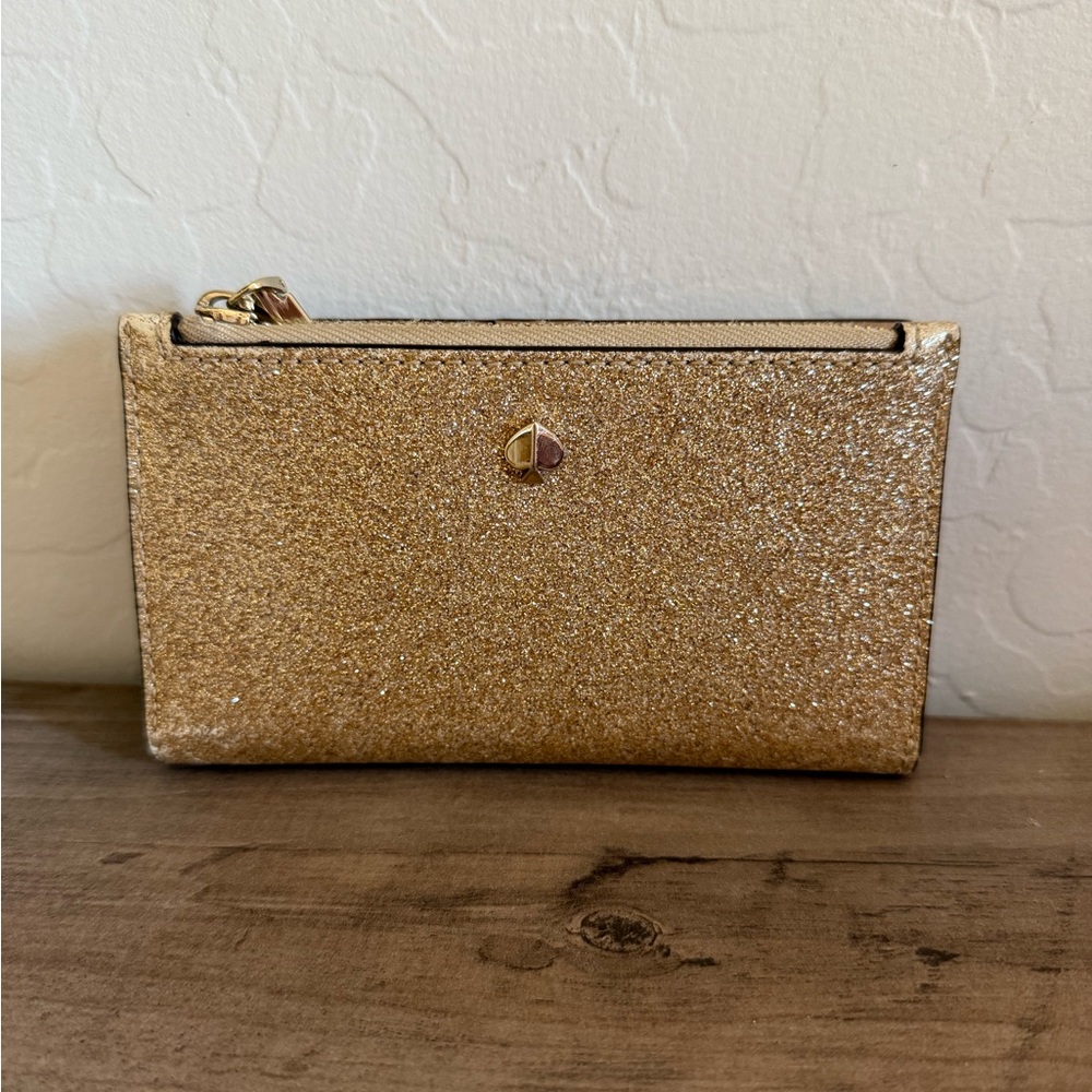 Kate Spade Gold Tinsel Glitter Burgess Court bifold wallet - light wear